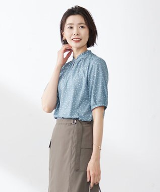 J.PRESS LADIES L 【洗える・イージーケア】スパンローンランダムドット ブラウス スモーキーグリーン系5