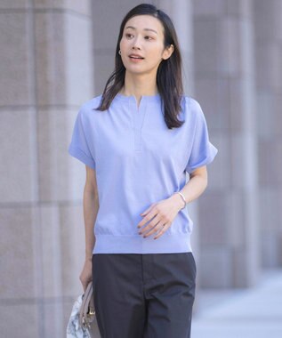 J.PRESS LADIES L 【WEB限定カラーあり・洗える】Vis/Peスパーク バンドカラー ニット ブルー系