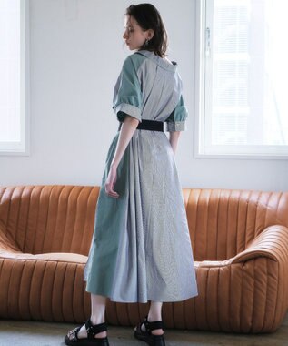 YECCA VECCA ベルト付きスキッパーシャツワンピース Stripe