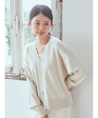 earth music&ecology ＶネックＺＩＰカーディガン Ivory
