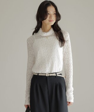 組曲 【WEB限定】フラワーチュールタートルネック カットソー アイボリー系