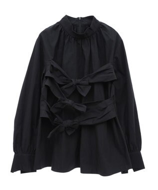 Green Parks リボンデザインハイネックブラウス Black