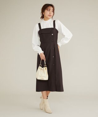 Feroux 【洗える】スタンドネックギャザー ブラウス ホワイト系