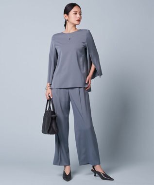 ICB 【新色追加・防シワ・速乾・洗える】Fied スリットスリーブブラウス ブルーグレー系