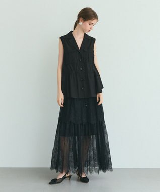 GRACE CONTINENTAL レース切替ティアードスカート ブラック