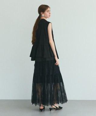 GRACE CONTINENTAL レース切替ティアードスカート ブラック