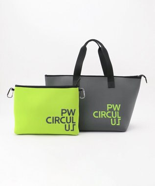 PW CIRCULUS 【UNISEX】ロゴ トートバック クラッチバッグ付き ライトグレー×ライム