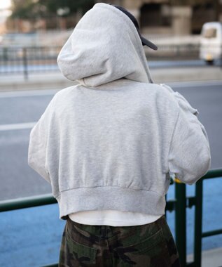 WEGO ダメージショートジップパーカー 杢グレー