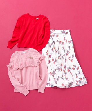 組曲 ハートボタン ニットプルオーバー バレンタインレッド系