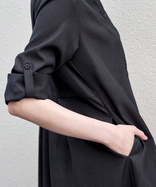 Tiaclasse 【洗える】ベルト付きスキッパーシャツワンピース チャコールグレー