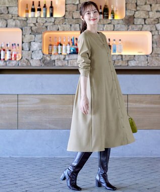 Tiaclasse 【洗える】ベルト付きスキッパーシャツワンピース ベージュ