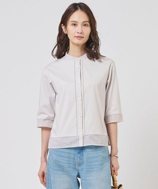 J.PRESS LADIES エンブロコンビ シャツジャージー バンドカラー カットソー グレージュ系