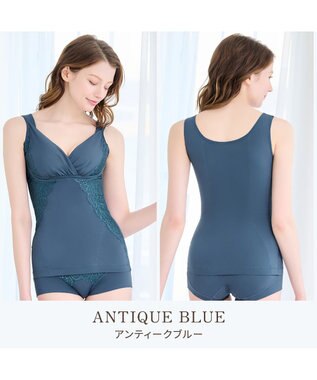 BRADELIS New York 【BRADELIS NewYork peace】綿混キャッチャーカップレースブラキャミ24 ノンワイヤー 補正 下着 ボディスーツ カップ付き ブラトップ アンティークブルー