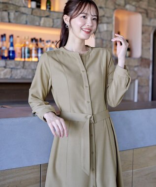 Tiaclasse 【洗える】ベルト付きスキッパーシャツワンピース ベージュ