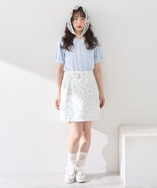 earth music&ecology ロゴプレート付きパフスリーブプルオーバー Sax