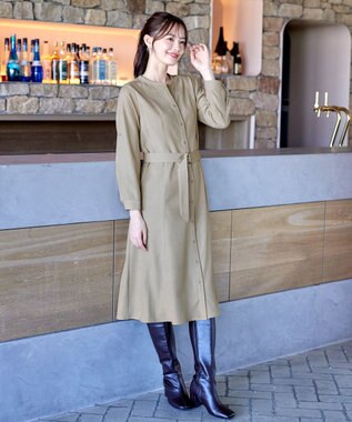 Tiaclasse 【洗える】ベルト付きスキッパーシャツワンピース ベージュ