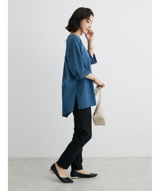 Green Parks ５分袖ドッキングバックスリットチュニック Blue