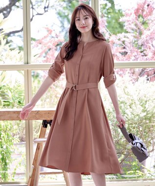 Tiaclasse 【洗える】ベルト付きスキッパーシャツワンピース ピンク