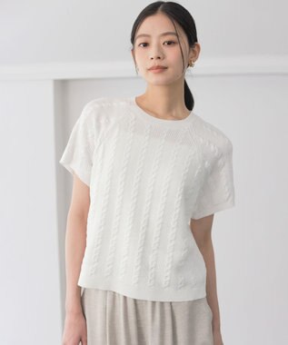 組曲 L 【WEB限定】バックリボンケーブル ニット ホワイト系