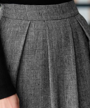 Tiaclasse 【新色追加・洗える】ウール調タックフレアスカート グレーチェック