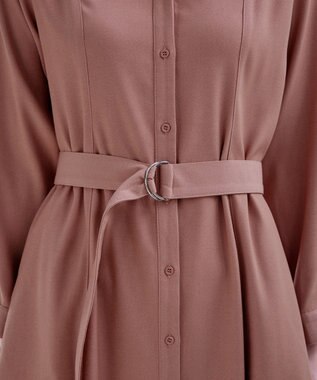 Tiaclasse 【洗える】ベルト付きスキッパーシャツワンピース ピンク