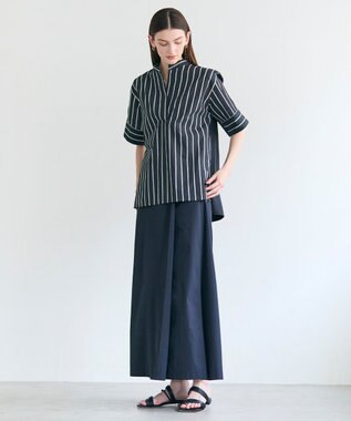 BEIGE， QUARTZ / 異素材コンビ ストライプシャツ Black St.