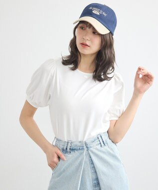 earth music&ecology ロゴプレート付きパフスリーブプルオーバー White