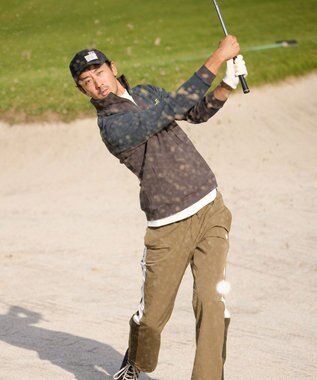 PW CIRCULUS 今が旬トップス！【ドライな肌触り / UV遮蔽率98.9% UVカット / ストレッチ】【MEN】ワッフルハーフジップトップス  ゴルフ カーキ系