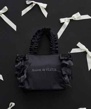 Maison de FLEUR リボンギャザーハンドル2Wayトートバッグ Black