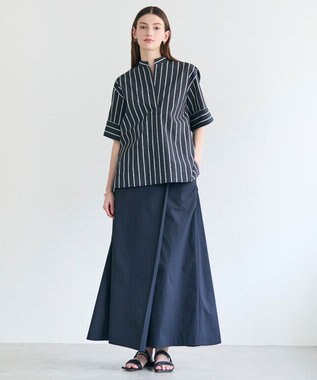 BEIGE， QUARTZ / 異素材コンビ ストライプシャツ Black St.