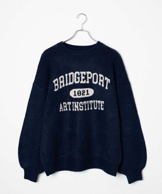 WEGO フラッフィーロゴジャガードニットプルオーバー ネイビー