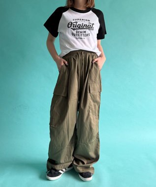 WEGO 【ウエストゴム】イージーカーゴパンツ カーキ