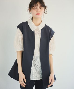 #Newans 【洗濯機可能/ストレッチ】ペプラムジレ ネイビー