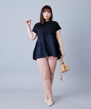UNFILO L 【GLOW 6月号掲載/接触冷感/ストレッチ】BEAUTY FORM タフタコンビTシャツ ネイビー