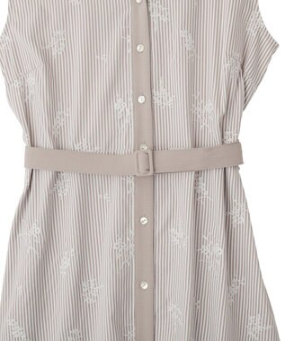 YECCA VECCA ストライプ柄フラワー刺繍ワンピース Beige