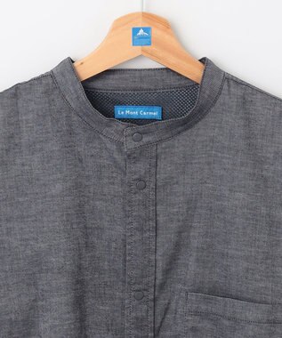 SHARE PARK LADIES 【UVカット・撥水・ストレッチ】イージーデニムノーカラーシャツ ネイビー系