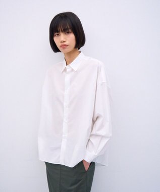 ATON GIZA COMPACT STRIPE | オーバーサイズシャツ WHITE
