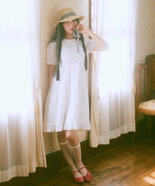 earth music&ecology ロゴプレート付きパフスリーブプルオーバー White