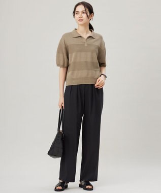 自由区 【洗える】ペーパーブレンドスキッパーポロ ニット シナモン