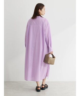 Green Parks 綿麻混バンドカラーシャツワンピース Purple