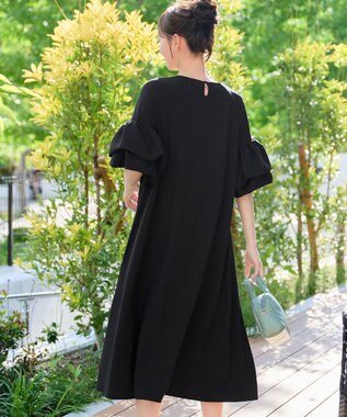 Tiaclasse L ボリューム袖ロングワンピース ブラック