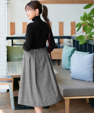 Tiaclasse 【新色追加・洗える】ウール調タックフレアスカート グレーチェック