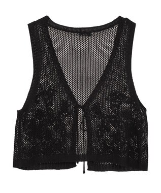 earth music&ecology フラワー刺繍メッシュベスト Black