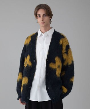 WEGO 【ユニセックス着用ITEM/MLサイズ展開】モヘアタッチパターンカーディガン ネイビー