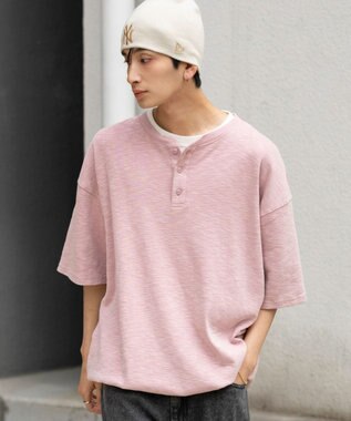 WEGO 【ユニセックス着用ITEM/MLサイズ展開】スラブヘンリーネックT（SS） ピンク