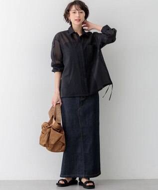 23区 【先行予約/見上愛さん着用】ナイロンコットンシアーボイル ドロストシャツ ネイビー系