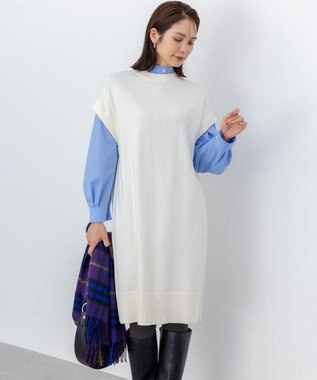 組曲 コットンカシミヤMIXチュニック丈ニットワンピース アイボリー系