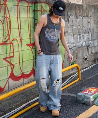 WEGO グラフィックリブタンクトップ スミクロ