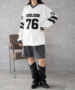 WEGO ナンバリングライン切り替えスウェット ホワイト