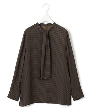 ICB 【接触冷感・UVケア・速乾・洗える】BackSatinAmunzen スカーフタイブラウス コーヒーベース柄系